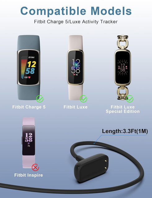 Bicmice Charger Cable for Fitbit Charge 5 Luxe Fitness & Health Tracker 1M Replacement Fitbit Charge 5 Luxe Charging Cable Cord with Restart Butto...