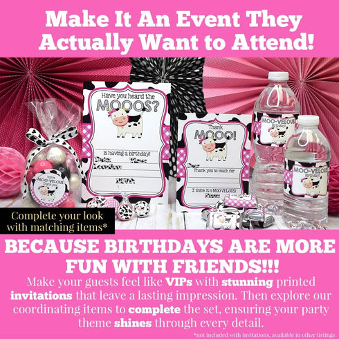 Heard the Moos Pink Cow-Themed Birthday Party Invitations for Kids, 20 5x7 Fill In Cards with Twenty White Envelopes by AmandaCreation...