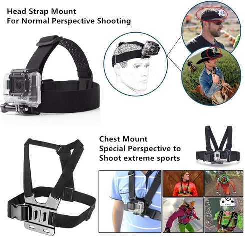 Chest Mount Harness Chesty Vest Head Mount Strap for Action Camera Compatible with GoPro Hero 11,10,9,8,Max,Go Pro Hero 7,6, 5,4, Session,3+,3,Her...