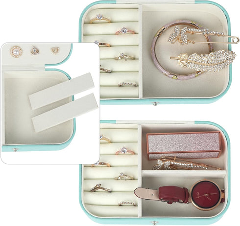Travel Jewelry Box, PU Leather Small Jewelry Organizer for Women Girls,Portable Mini Travel Case Display Storage Holder Boxes for Stud Earrings, R...