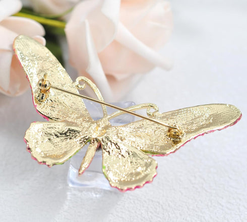 Gyn&Joy Gold Tone Pink Green Crystal Rhinestone Butterfly Pin Brooch...