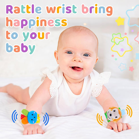 Baby Rattle Cotton Socks and Wrist Rattle Strap Set, Infant Toys 0 3 6 9 12 Months, Baby Gifts for Boys and Girls, Develop Babies Sensory Toys...