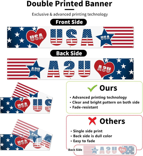 Probsin Large 4th of July Banner 120"x20" Decorations Independence Day Yard Sign Patriotic Hanging Decor American Heart Stars Party Supplies for I...