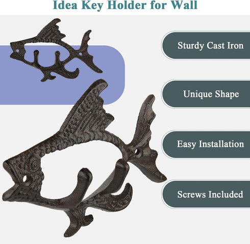 Beautyflier Antique Style Case Iron Wall Mounted Coat Hook Key Hanger Home Organizer Rack (Fish Shaped, 2pcs)...
