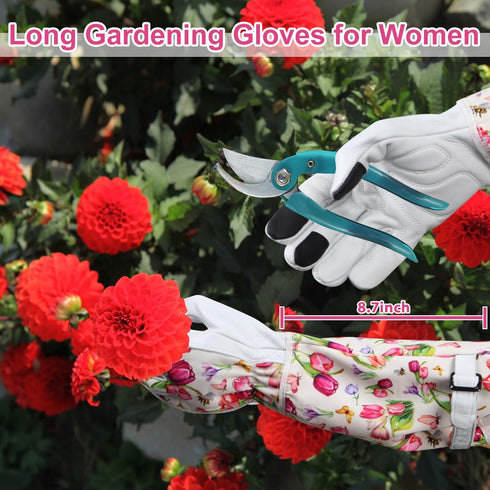 Gardening Gloves for Women, Rose Gloves Gardening Thorn Proof, Long Garden Gloves for Women, Breathable Cowhide Leather Gauntlet (Large, White)...