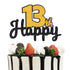 Happy 13th Birthday Black & Gold Glitter Cake Topper | Kids Boys or Girls 13 Birthday Thirteen Years Old Party Decorations....