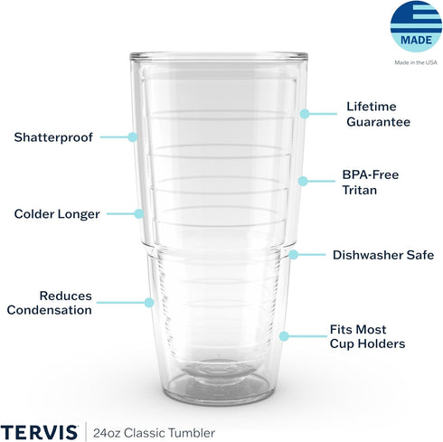 Tervis Made in USA Double Walled Fiesta Insulated Tumbler Cup Keeps Drinks Cold & Hot, 24oz - 2pk, Lapis Stripes...