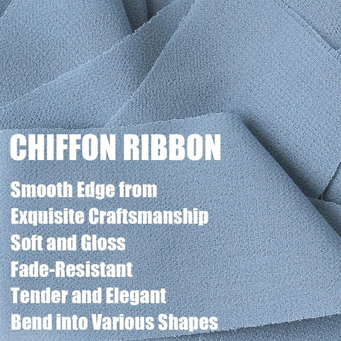 UpUDo 4 Rolls Chiffon Ribbon, 1.5" x 6Yd Dusty Blue Silk Ribbons, Smooth Edges for Wedding Invitations, Bridal Bouquets, DIY Crafts, Gift Wrapping...