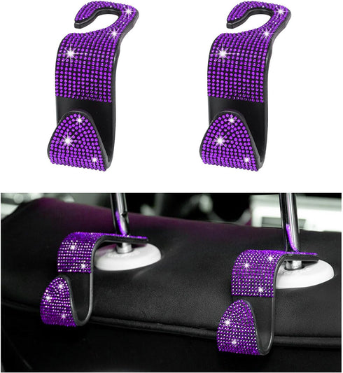 2 PCS Bling Car Seat Headrest Hooks, Crystal Rhinestone Back Seat Hanging Storage Organizer, Auto Purse Bags Hanger, Universal Vehicle Interior Ac...