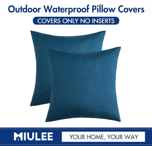 MIULEE Pack of 2 Decorative Outdoor Solid Waterproof Throw Pillow Covers Faux Linen Garden Farmhouse Coastal Cushion Cases for Summer Patio Tent B...