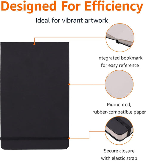 Amazon Basics - Hardcover Art Sketchbook L Size 5.25" x 8.25", 72 Sheets, Black...