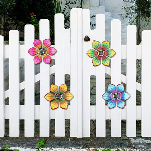 Quinnsus 4 Pack Outdoor Metal Flower Wall Art Fence Decor Garden Patio Hanging Flowers Decorations for Outside Yard Porch Living Room 7x7 in...
