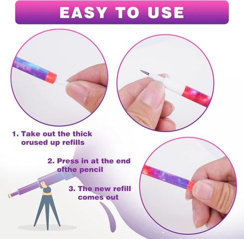 Kolewo4ever Galaxy Stackable Pencil Outer Space Multi Point Pencils Non Sharpening Pop up Pencil with Matching Eraser Teacher Supplies for Classro...