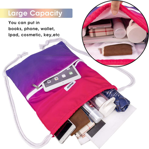 WANDF Drawstring Backpack String Bag Sackpack Cinch Water Resistant Nylon for Gym Shopping Sport Yoga (Red)...