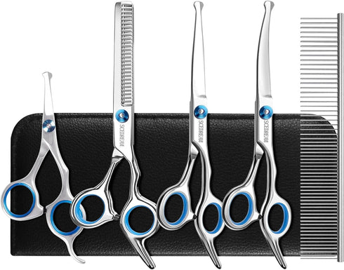 Dog Grooming Scissors for Dogs with Safety Round Tips, 6 in 1 Dog Scissors for Grooming, Curved Dog Grooming Scissors,Professional Pet Grooming Sh...