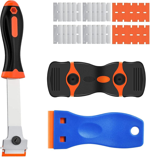 Razor Blade Scraper, 3PCS Putty Knife Tools 30 PCS Plastic Metal Blades, Kitchen Glass Window Floor Scraper for Cleaning Sticker Decal Paint Decal...