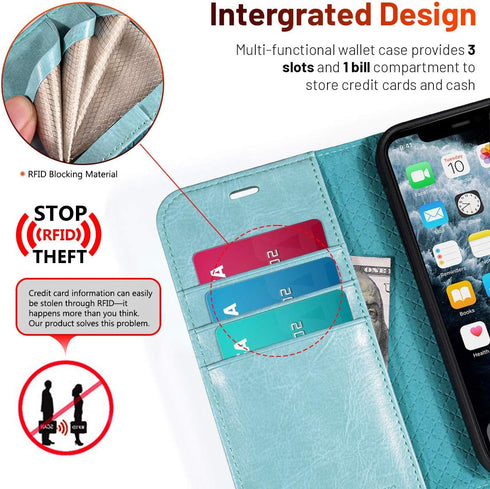 OCASE Compatible with iPhone 12 Case/Compatible with iPhone 12 Pro Wallet Case, PU Leather Flip Case with Card Holders RFID Blocking Kickstand Pho...