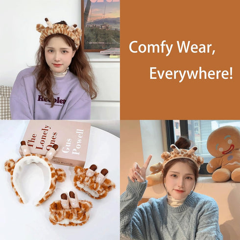 4Pcs Makeup Headband with Absorbent Wristband Cute Giraffe Skincare Hair Bands Makeup Spa Face Wash Headband...
