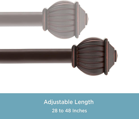 Kenney KN71712 Beckett Soft Square End Standard Decorative Window Curtain Rod, 28-48" Adjustable Length, Weathered Brown Finish, 5/8" Diameter Ste...