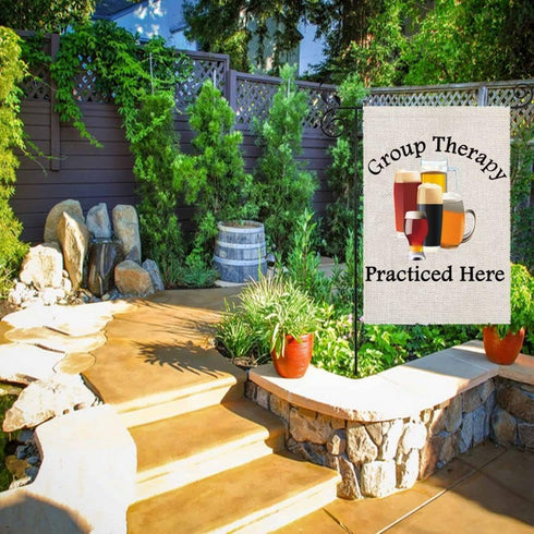 PXTIDY Funny Drinking Garden Flag Group Therapy Practiced Here Drinking House Yard Flag Beer Outdoor Decoration Flag Group Therapy Home Decor...