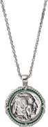 American Coin Treasures Buffalo Nickel Coin Pendant Necklace with Green Enamel | Silvertone 24" Rope Chain for Men & Women | Lobster Claw Clasp | ...