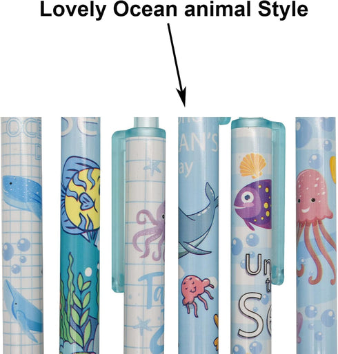 Maydahui 42 PCS Blue Sea Animal Gel Pens Cute Kawaii Pen Retractable Printing Pens Fish Octopus Dolphin Shark Turtle Crab Style Black Ink for Scho...