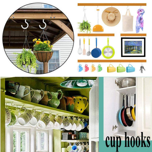24 Pack 2.9 inch Cup Hooks Metal Ceiling Hooks, Household Screw-in Utility Storage Hook (White, 2in)...
