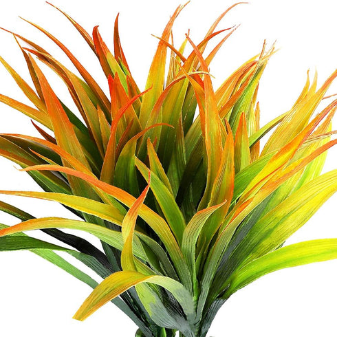 CLONG 4pcs Artificial Fake Grass Plants Faux Fake Grasses Plastic Plant Greenery (Orange and Green)...