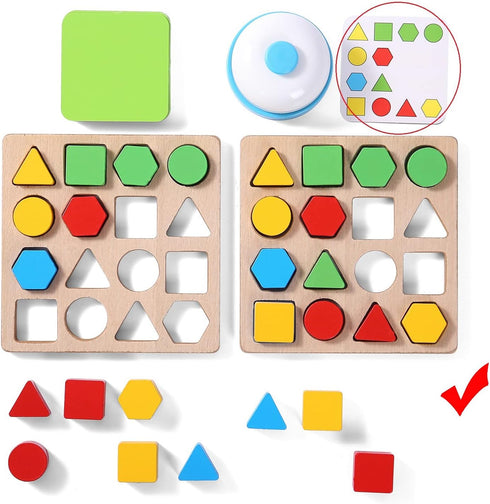 Wooden Puzzles Shape Color Matching Board Games Preschool Educational Montessori Toys for Kids 3 4 5 6 Years Old Boys Girls Brain Teaser Puzzle Lo...