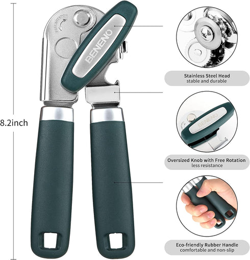 Can Opener Manual with Magnet and Sharp Blade Smooth Edge, Handheld Openers with Big Effort-Saving Knob, Can Opener with Multifunctional Bottles O...
