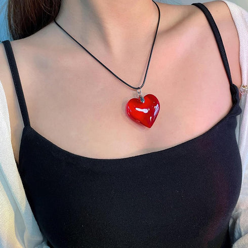 Chunky Puffy Heart Choker Necklace, Big Heart Pendant Adjustable Velvet Chain Heart Necklaces Y2K Trendy Jewelry Accessories for Women Teen Girls...