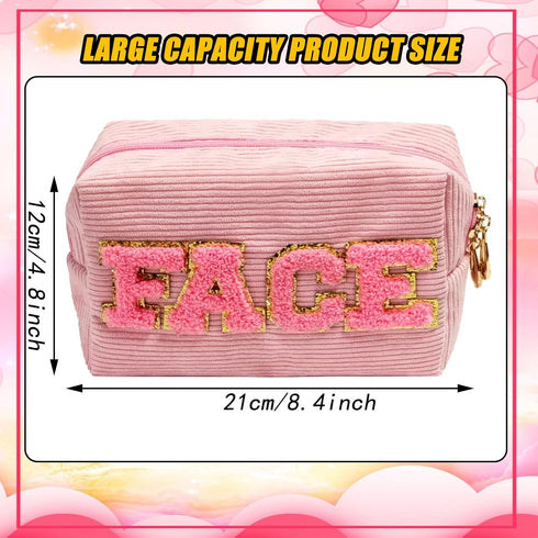 3 Pcs Chenille Letters Preppy Makeup Bag Bulk Set Corduroy Hair Face Skin Cosmetic Pouch Cute Toiletry Travel Organized Bag with Zipper for Women ...