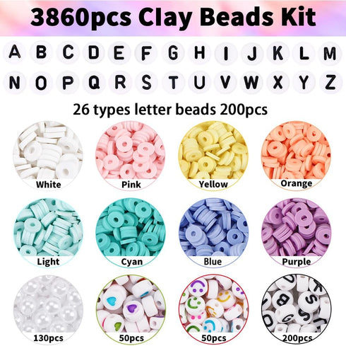 DIYDEC 3860pcs Clay Beads Bracelet Making Kit 8 Pastel Colors Polymer Heishi Beads for Girls Adult Gift Flat Beads Letter Beads and pearl for DIY ...
