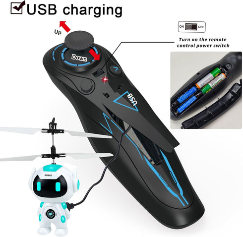 Rc Flying Robot Toys for 5 6 7 8-12 Years Old Boys Girls- Remote Control Helicopter Built-in LED Mini Drone Flying Toy for Kids & Adults Indoor Ou...