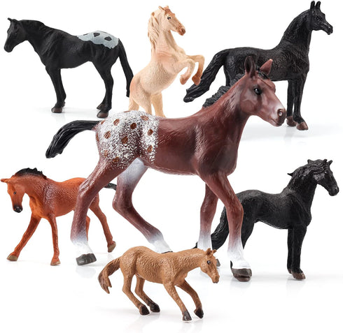 Mini Horse Toys Figurines Set 7PCS Plastic Horse Stable Playset for Girls Small Horse Figures Christmas Birthday Gift Educational Toy for Toddlers...