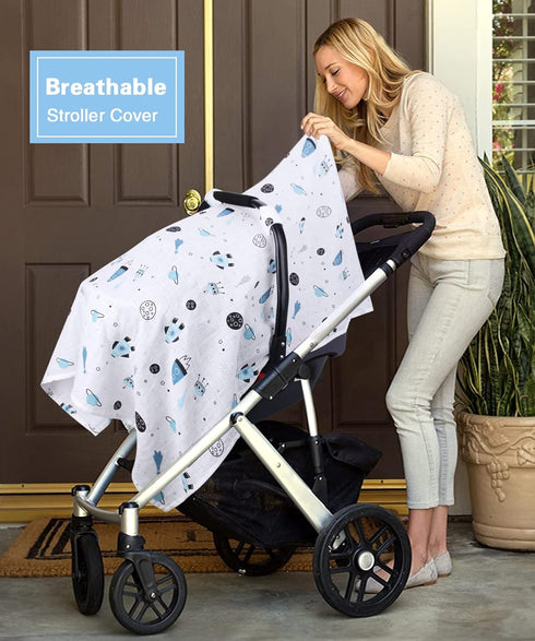 Muslin Car Seat Covers for Babies, Lightweight Infant Carseat Canopy, Breathable Baby Carrier Cover, Newborn Boys Girls Shower Gift, Fit Spring Su...