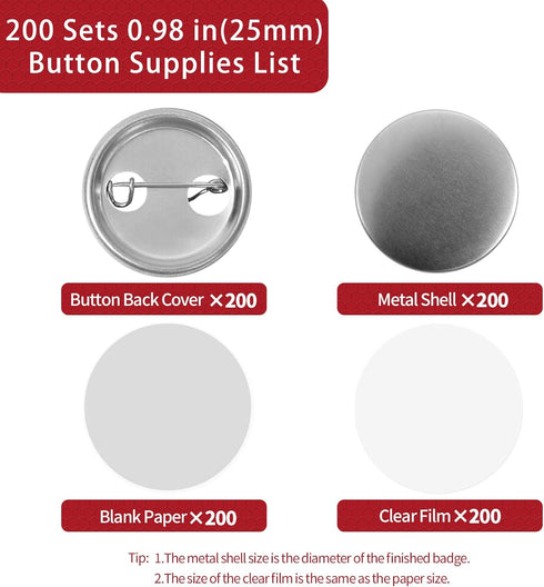 800 PCS Button Maker Supplies, 25mm / 0.98 inch Button Supplies Button Parts, Approx. 1 inch Metal Blank Button Badge Parts with Blank Paper for B...