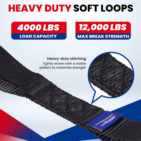 MOCA 4-Pack Soft Loop Tie Down Straps 12000 Lbs Breaking Strength 1.6 x 17 inches, Heavy Duty Tie Down Loops for Secure Trailering of Kayak, Motor...