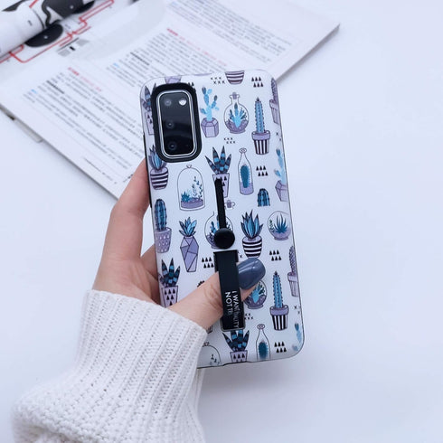 Compatible with Samsung Galaxy S20+ Plus Case Finger Grip,3D Embossed Grey Cactus White Shell Design, Rugged Shockproof Slim Fit Dual Layer Finger...
