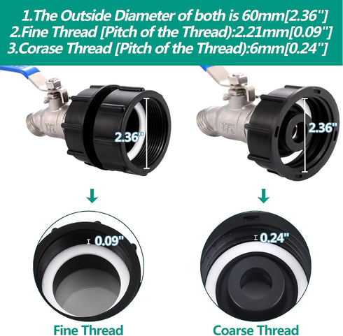 275-330 Gallon IBC Tote Water Tank Adapter(2" Fine Thread)?IBC Tote Adapter +304 Stainless Steel Garden Hose Valve (Lead-Free), IBC Tote Fittings,...