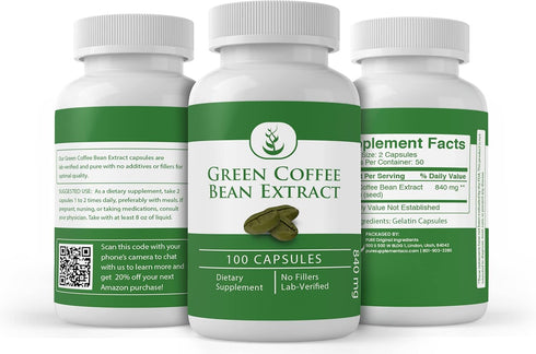 PURE ORIGINAL INGREDIENTS Green Coffee Bean Extract, (100 Capsules) Always Pure, No Additives Or Fillers, Lab Verified...
