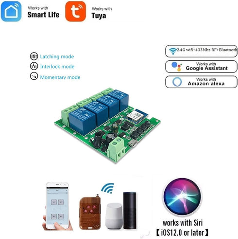 WIFI RF Relay Switch,Set to emulate both pushbutton with Inching mode and switches with Self-locking mode,WIFI remote and Voice control garage gat...