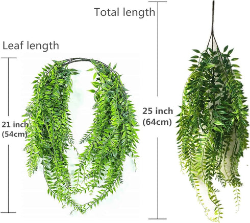 Artificial Hanging Vine, Weeping Willow Plastic Plants Greenery Leaves Fake Plant Faux Ivy Garland UV Resistant for Indoor Outdoor Garden Door Wal...