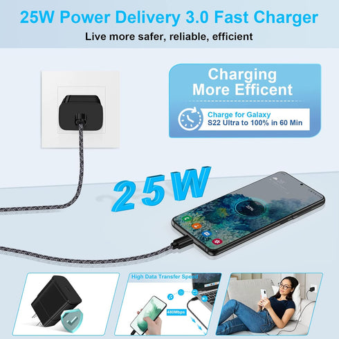 Super Fast Charger Type C, 25W Samsung Android Phone Charger for Samsung Galaxy A14 5G A15 5G A54 A55 S24 S24+ S24 Ultra S23 FE S22 S21 S20 A03s A...
