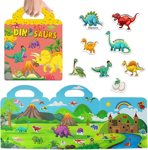 Reusable Sticker Books for Kids, Travel Removable Toddler Dinosaur Sticker Books for 3 4 5 Year Old Girls Boys Birthday Gifts Educational Learning...