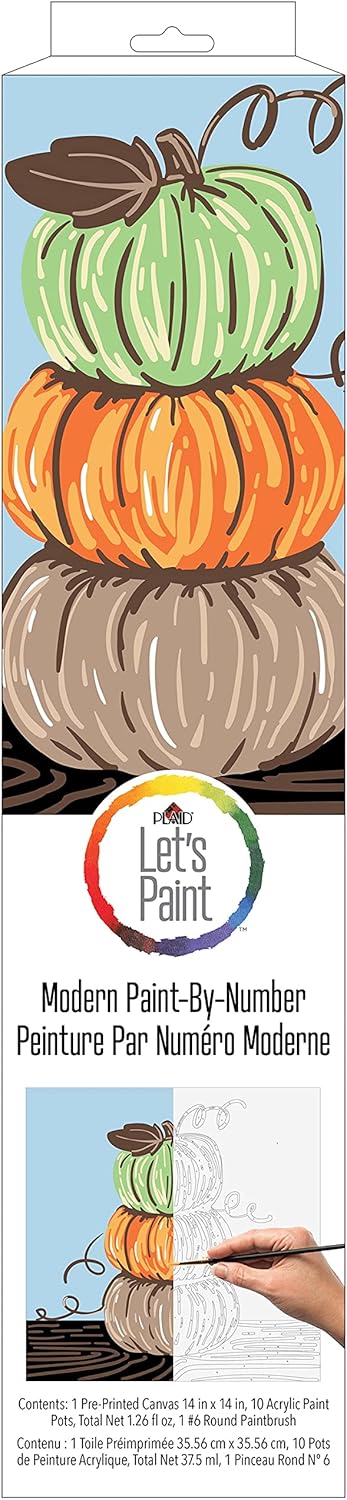Plaid Pumpkin Stack Modern Kit, 14" x 14" Paint by Numbers for Adults and Kids, Easy-to-Follow DIY Crafts, Art Supplies with A Textured Finish, 17...