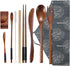 Wooden Utensil Flatware Set Reusable Utensils Travel Cutlery Set for Eating with Case, 10 Pcs Wooden Spoon and Fork Set Bamboo Flatware Set...