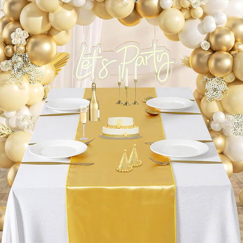 5 Pack Satin Table Runners 12 x 108 inches Long Silk and Smooth Fabric Gold Table Runner for Party Wedding Banquet Birthday Graduations Decoration...