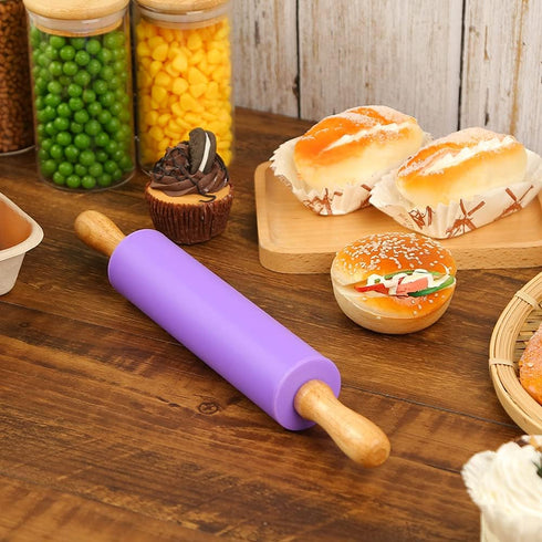 Koogel Rolling Pin for baking, 12 Inch Non-Stick Silicone Handle Rolling Pin for Kids Kitchen Activity...