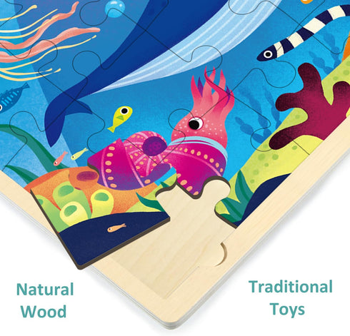 24 Piece Puzzles for Kids Ages 3-5, Unique Shape Jigsaw Pieces Ocean Animal, Wooden Jigsaw Puzzle for 3 4 5 Year Old, Preschool Toddler Puzzle wit...